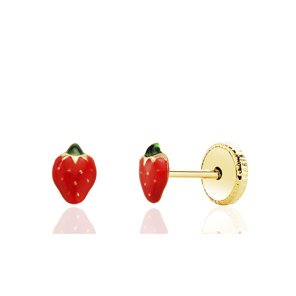 Boucles d'oreilles or jaune 18 carats laqué "fraises"