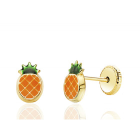 Boucles d'oreilles or jaune 18 carats laqué "ananas"