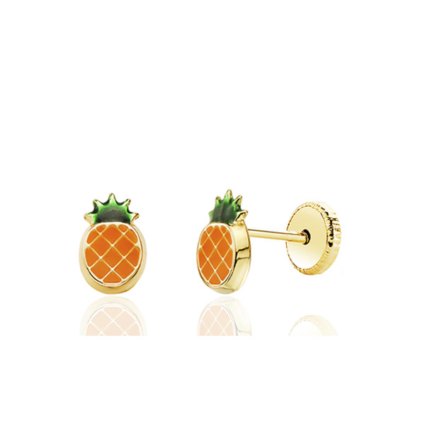 Boucles d'oreilles or jaune 18 carats laqué "ananas"