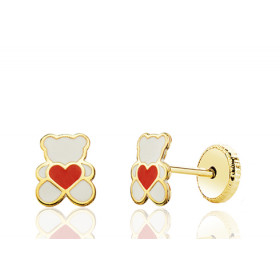 Boucles d'oreilles or jaune 18 carats laqué "ourson" pour enfant