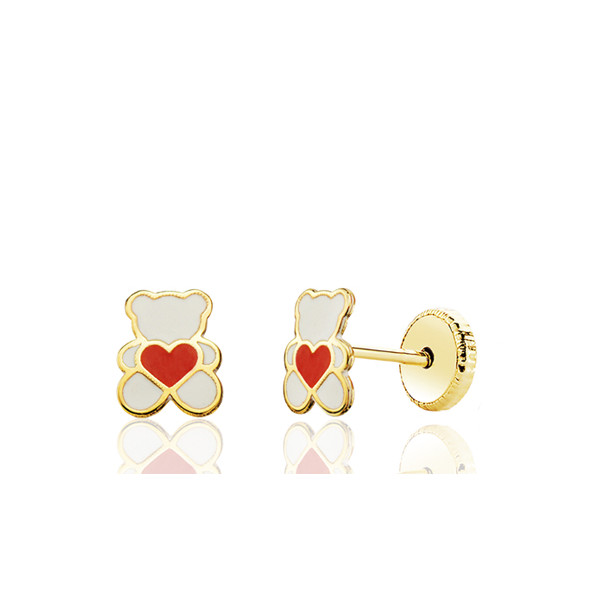 Boucles d'oreilles or jaune 18 carats laqué "ourson" pour enfant