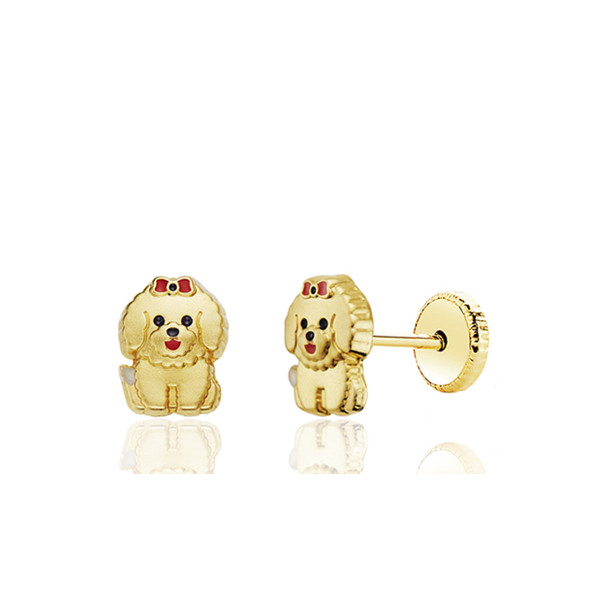 Boucles d'oreilles or jaune 18 carats laqué "chiot"