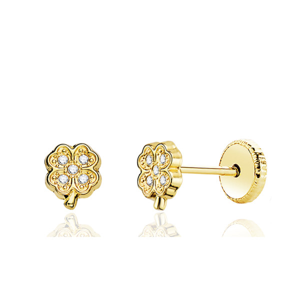 Boucles d'oreilles or 18 carats et zirconiums "trèfle"