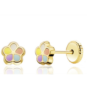 Boucles d'oreilles or jaune 18 carats laqué "fleur" pour enfant