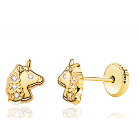 Boucles d'oreilles or jaune 18 carats "licorne" et zirconium