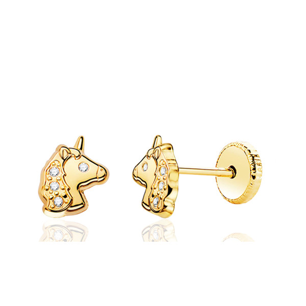 Boucles d'oreilles or jaune 18 carats "licorne" et zirconium