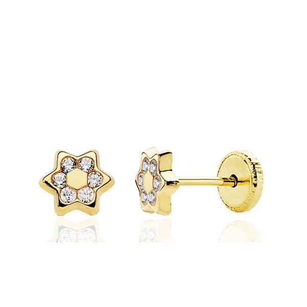 Boucles d'oreilles or jaune 18 carats et zirconiums "étoiles" pour enfant