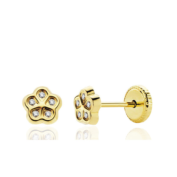 Boucles d'oreilles or jaune 18 carats et zirconiums "fleur" pour enfant