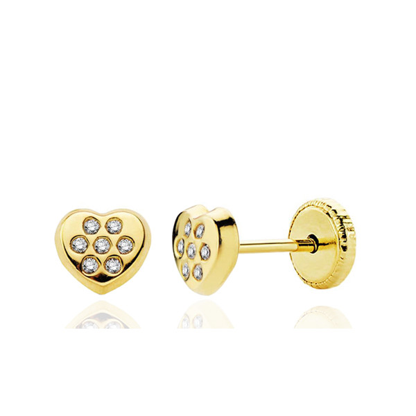 Boucles d'oreilles or jaune 18 carats et zirconiums "cœur"