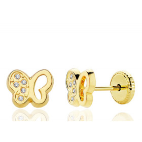 Boucles d'oreilles or jaune 18 carats et zirconiums "papillon" pour enfant