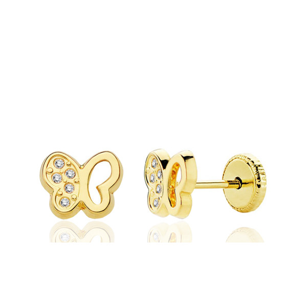 Boucles d'oreilles or jaune 18 carats et zirconiums "papillon" pour enfant