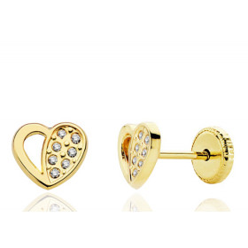 Boucles d'oreilles or jaune 18 carats et zirconiums "cœur"