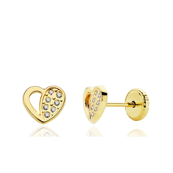 Boucles d'oreilles or jaune 18 carats et zirconiums "cœur"