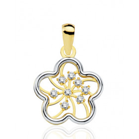 Pendentif deux ors 18 carats et zirconiums "fleur"