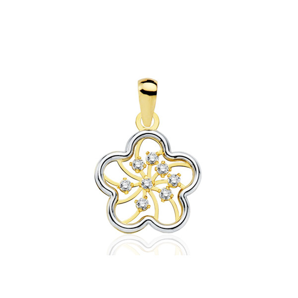 Pendentif deux ors 18 carats et zirconiums "fleur"