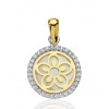 Pendentif deux ors 18 carats, nacre et zirconiums "fleur" 12 mm