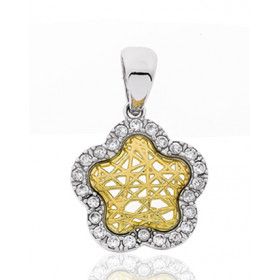 Pendentif deux ors 18 carats et zirconiums "fleur"