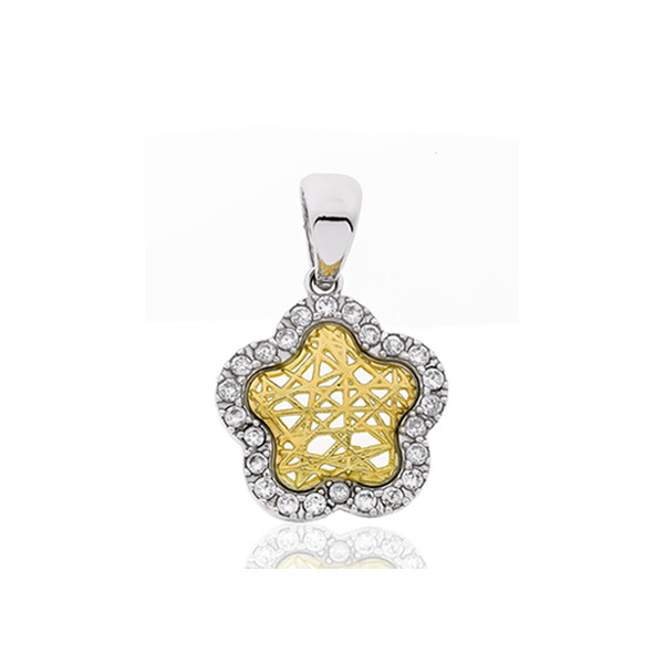 Pendentif deux ors 18 carats et zirconiums "fleur"