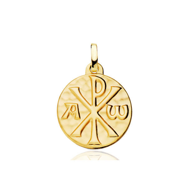 Pendentif "Chrisme martelé" or jaune 18 carats