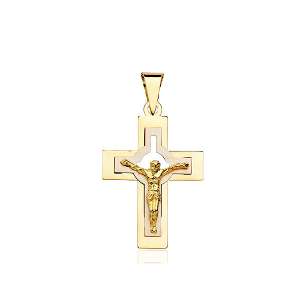 Pendentif croix et Christ deux ors 18 carats