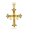 Pendentif or 18 carats croix Covadonga, rubis, emeraudes, saphirs