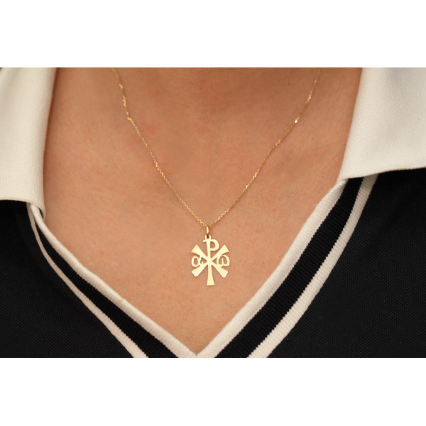 Pendentif "croix Chrisme" or jaune 18 carats