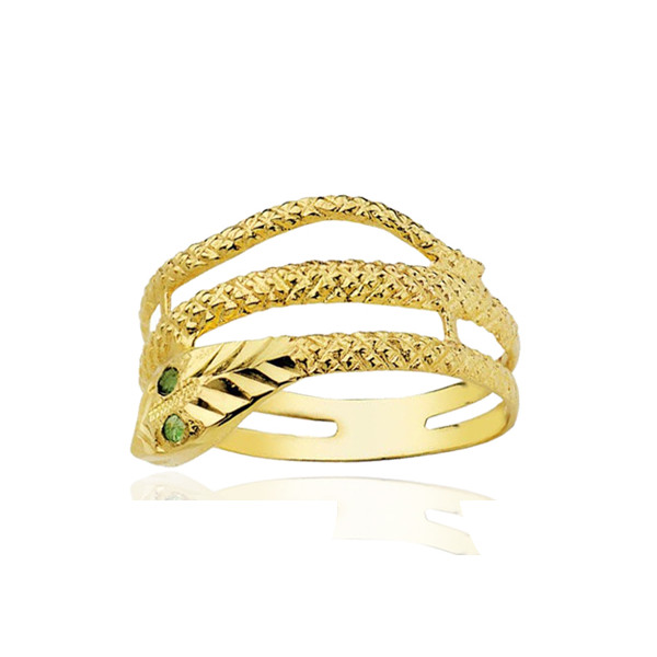 Bague or jaune 18 carats "serpent d'emeraudes"