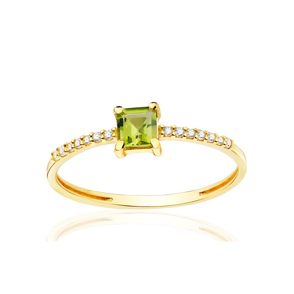 Bague diamant 0,070 carat, péridot et or jaune 18 carats