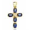 Pendentif croix or 18 carats, saphirs et diamant 0,045 carat