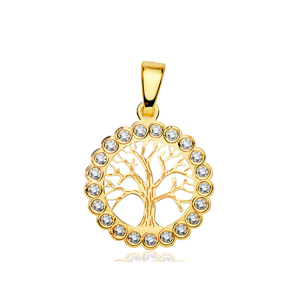 Pendentif or jaune 18 carats "arbre de vie" et zirconiums