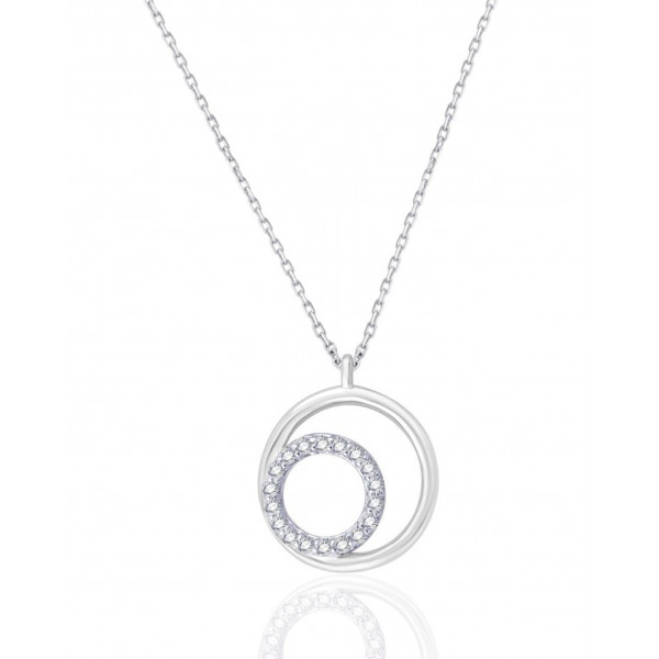 Chaine or blanc 18 carats et diamant 0,030 carat "double cercles"