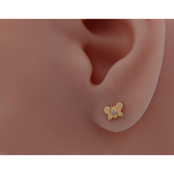 Boucles d'oreilles "papillons" en or jaune 18 carats et zirconium pour enfant