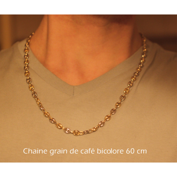 chaine deux ors 18 carats maille grain de café 60 cm