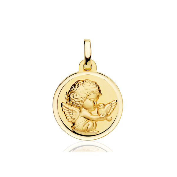 Médaille "l'ange à la colombe" en or jaune 18 carats