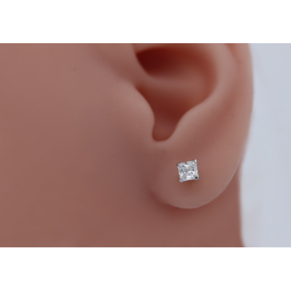 Boucle d'oreille zirconium carré 4 mm et or blanc 18 carats pour homme