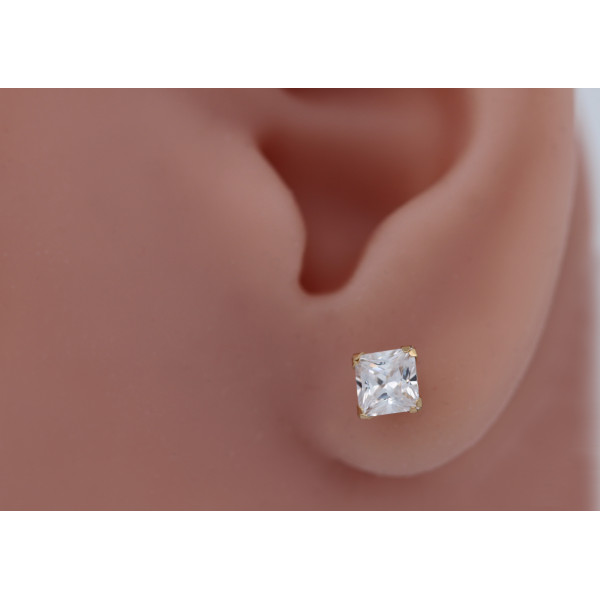 Boucle d'oreille zirconium carré 5 mm et or jaune 18 carats pour homme