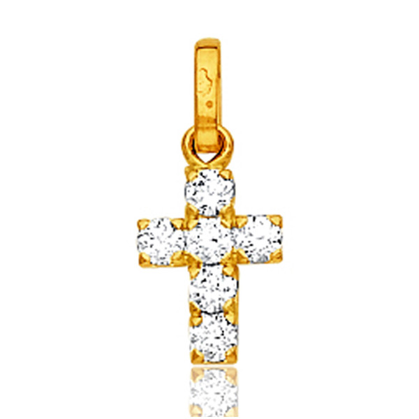 Pendentif croix  or jaune 18 carats et zirconiums