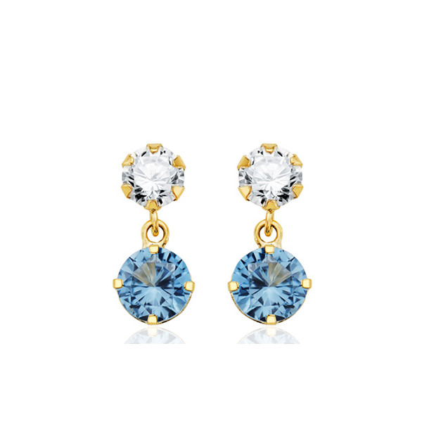 Boucles d'oreilles aigue-marine 6 mm, zirconium et or 18 carat