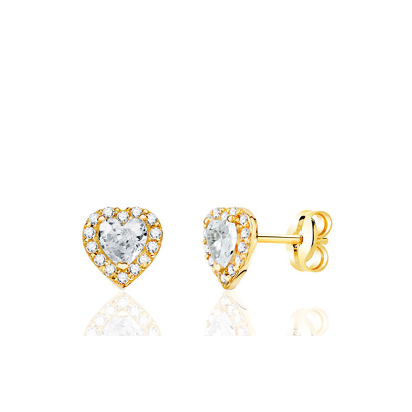 Boucles d'oreilles zirconium et or jaune 18 carat "cœur"