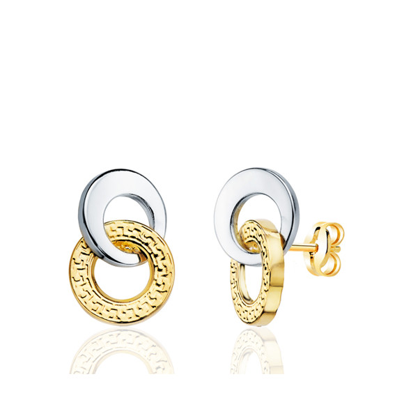 Boucles d'oreilles deux ors 18 carat "double anneaux"