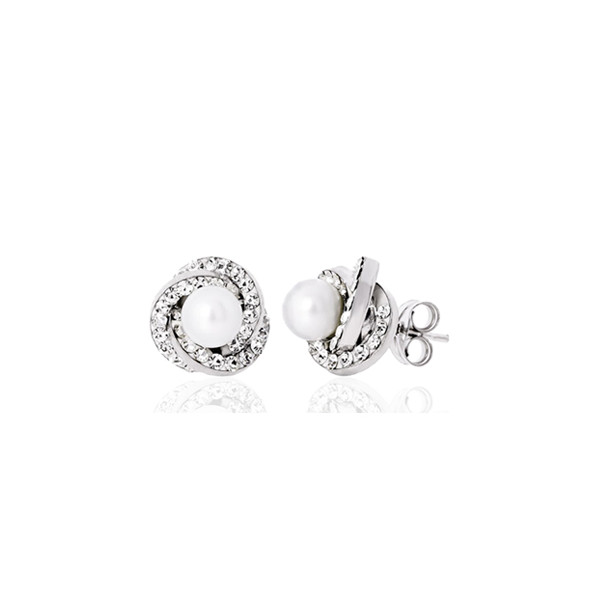 Boucles d'oreilles perle de culture, zirconium et or 18 carat