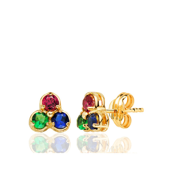 Boucles d'oreilles or jaune 18 carat et zirconiums de couleur