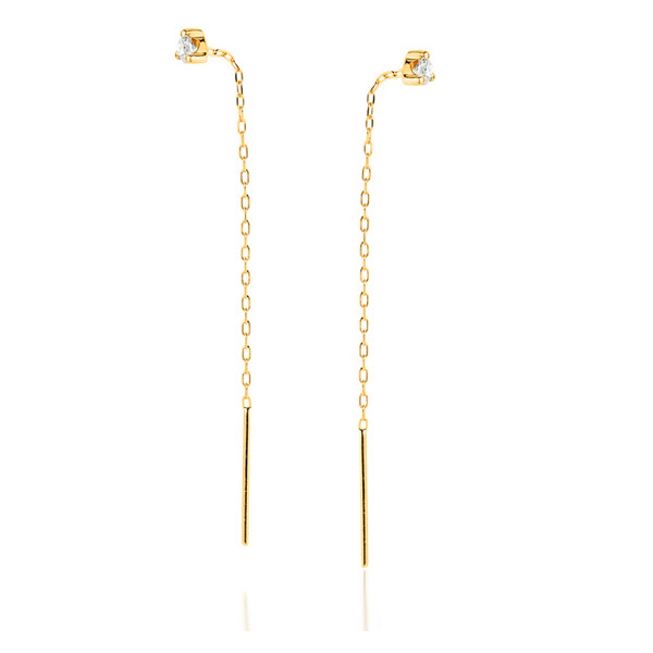 Boucles d'oreilles pendants or jaune 18 carat et zirconiums