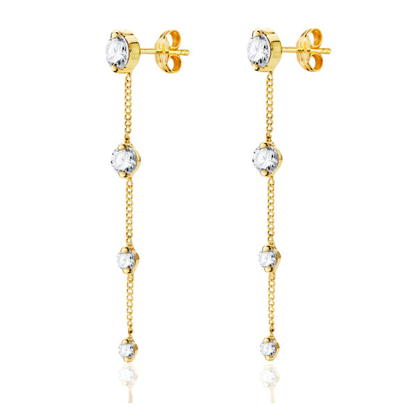 Boucles d'oreilles pendants or jaune 18 carats et zirconiums