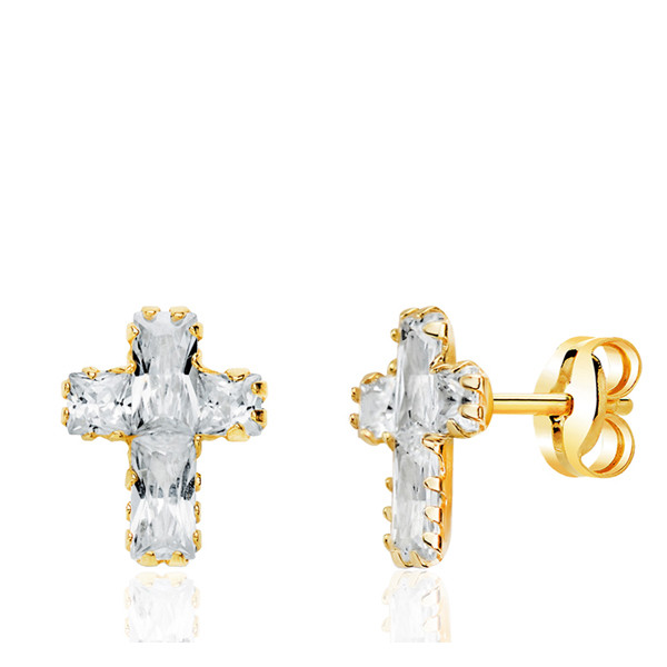 Boucles d'oreilles or 18 carats "croix" et zirconiums