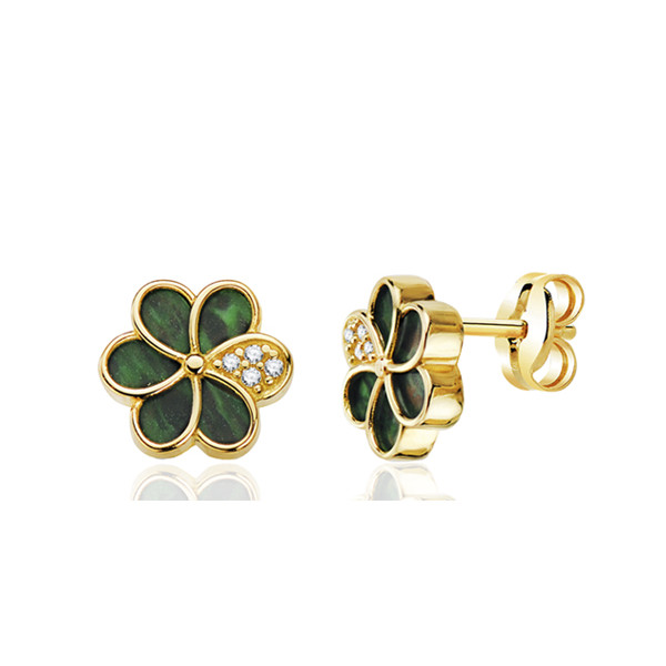 Boucles d'oreilles or 18 carats zirconium et malachite