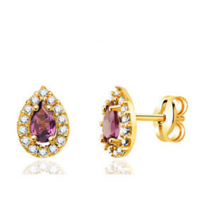 Boucles d'oreilles or 18 carats  zirconium et améthyste