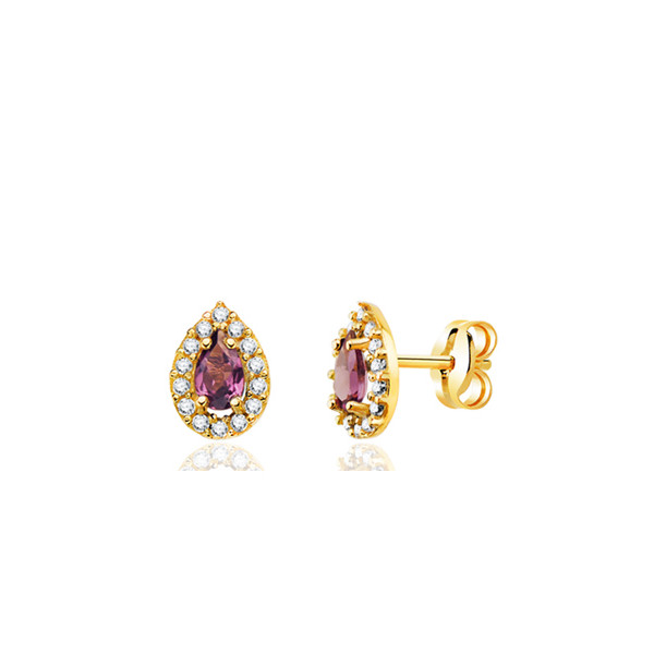 Boucles d'oreilles or 18 carats  zirconium et améthyste