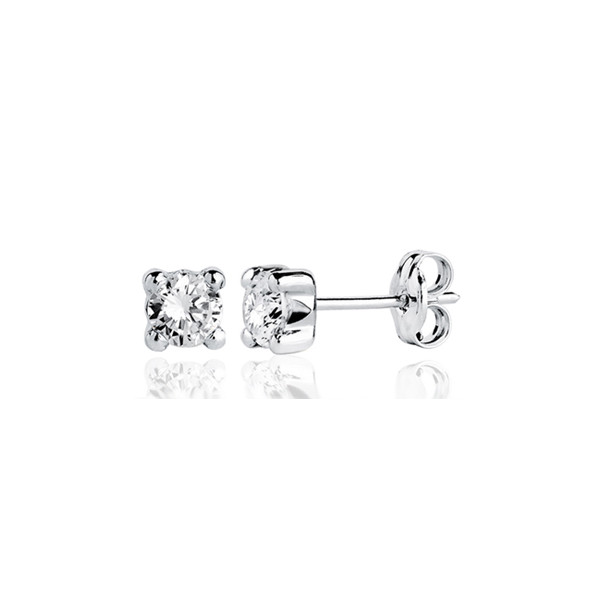 Boucles d'oreilles or blanc 18 carats zirconium 4 mm