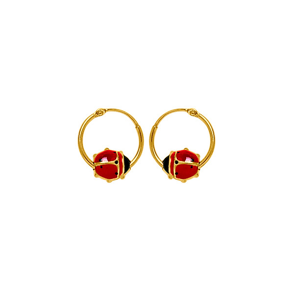 Boucles d'oreilles or jaune 18 carats créoles et coccinelle pour enfant